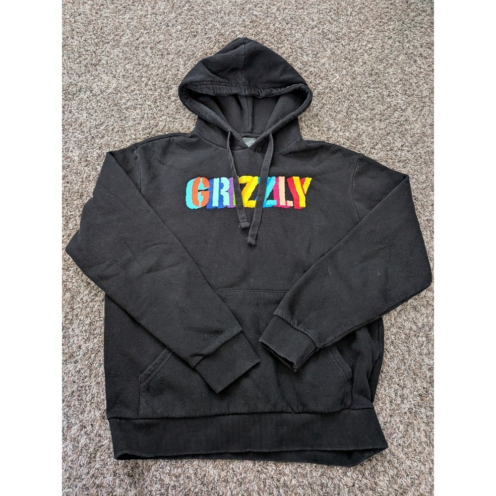 Grizzly Skate Hoodie Black‎ Multicolor Drip Font Logo Medium
